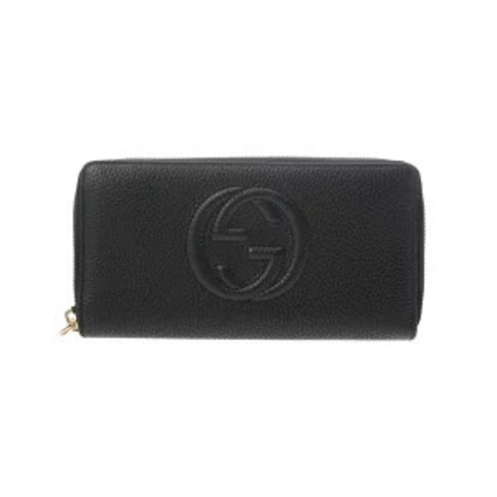 Gucci Interlocking G Round Zipper Black Leather Long Wallet